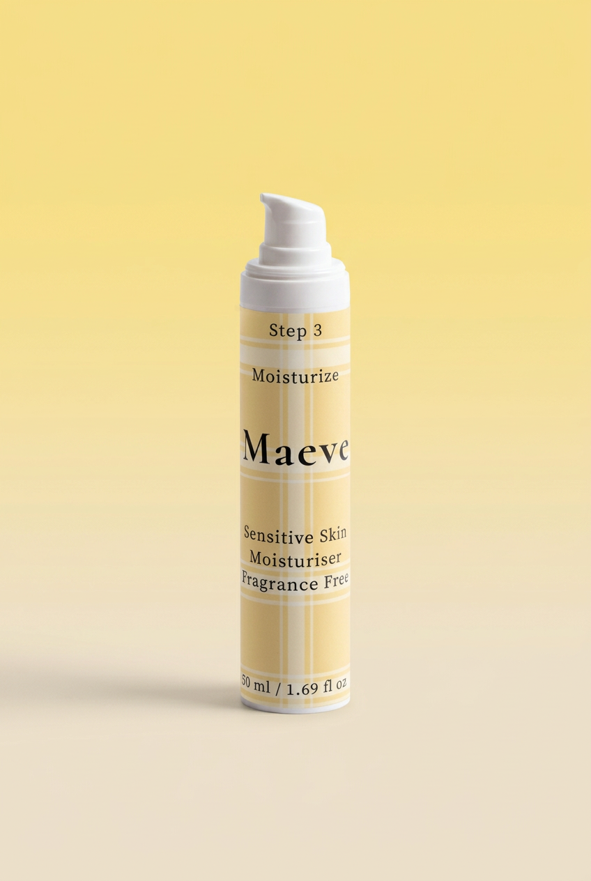 Sensitive Skin Moisturiser met Maeve geel-beige achtergrond